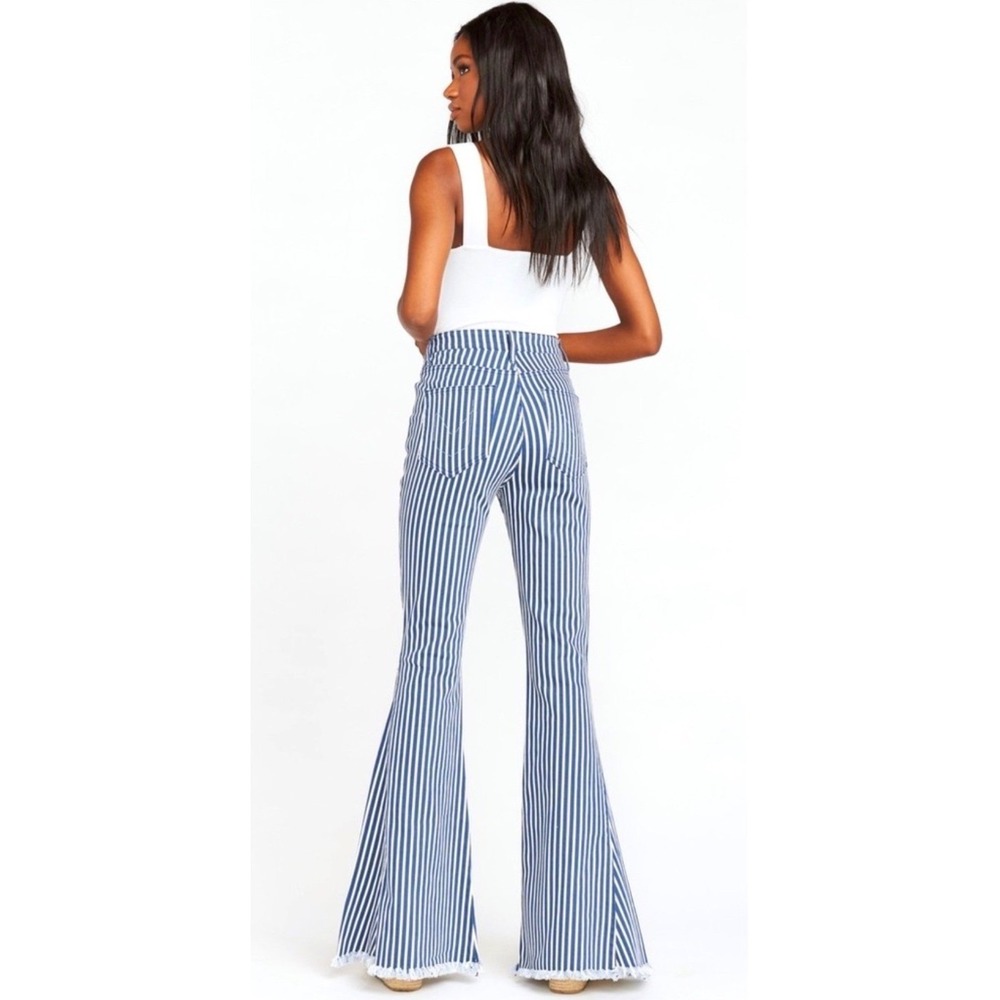 Show Me Your Mumu Berkeley Bell Bottom Jeans Blue White Stripe High Rise XS 25 - Picture 7 of 9